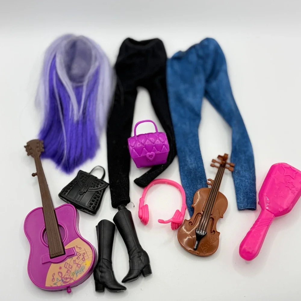 Barbie Color Reveal Wig Rockstar Accessory Lot Doll OS Guitar Rock Music. Violin